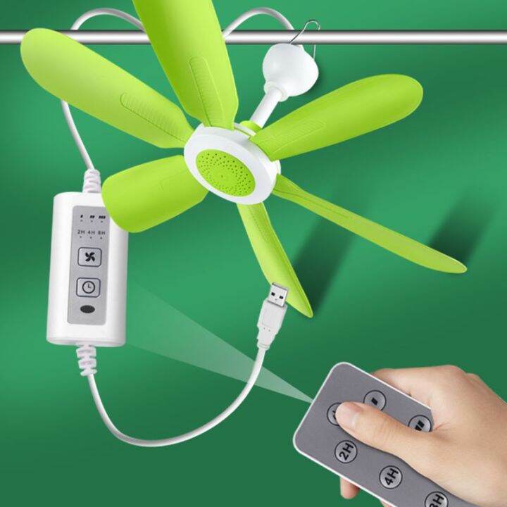 พัดลม-usb-เครื่องทำความเย็นพัดลมติดเพดานตั้งเวลาควบคุมระยะไกล5วัตต์พัดลมสำหรับตั้งแคมป์นอกอาคารเต็นท์แขวนกลางแจ้งแคมป์พัดลมกำลังไฟ2-4เมตร