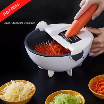 Multi Manual Slicer Rotate Vegetable Cutter With Drain Basket  Multi-function Kitchen Veggie Shredder Grater Slicer Free Peeler