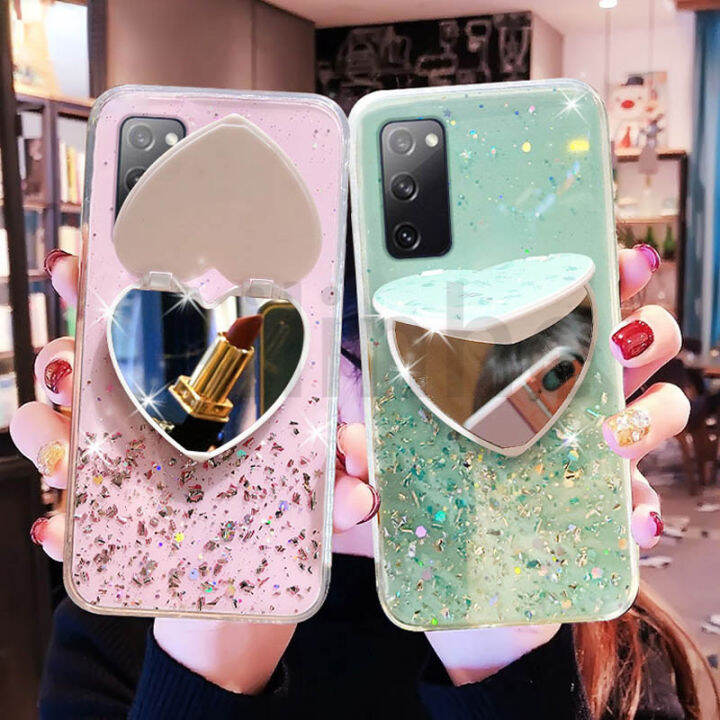 เคสโทรศัพท์-samsung-galaxy-a04-a24-a14-a04s-a54-4g-5g-มีกระจกรูปหัวใจ-a34กลิตเตอร์เคสฝาหลังใสซิลิโคน-tpu-นิ่มลายดาว