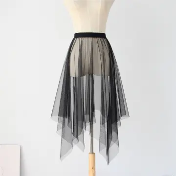 Women's Tulle Skirt Elastic High Waist Underskirt Ballet Irregular Pleated Maxi  Skirt Sheer Tutu Tulle Skirts 