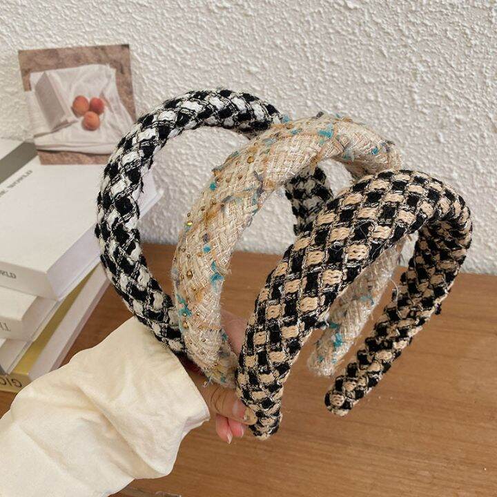 cod-korean-version-of-autumn-and-winter-fragrant-high-skull-top-wide-side-headband-high-end-temperament-hair-cave-knitted-lattice-wholesale-women