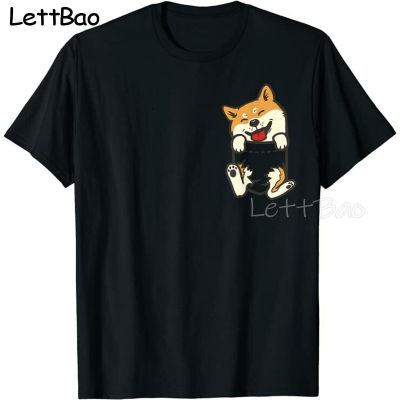 Pocket Shiba Inu Feet Cute Doge Mens Tee Shirts Manga Kawaii Print Anime Tee Shirts 100% Cotton Gildan