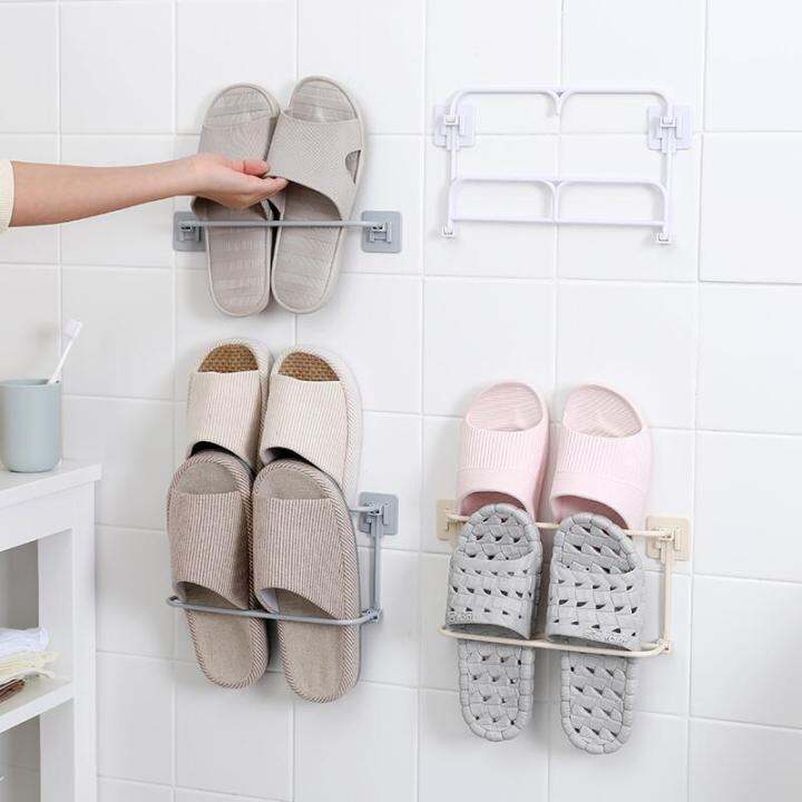 wall-mounted-shoe-rack-plastic-shoes-hanger-slippers-drain-storage-rack-shelf-shoe-hanging-holder-household-bathroom-organizer-bathroom-counter-storag