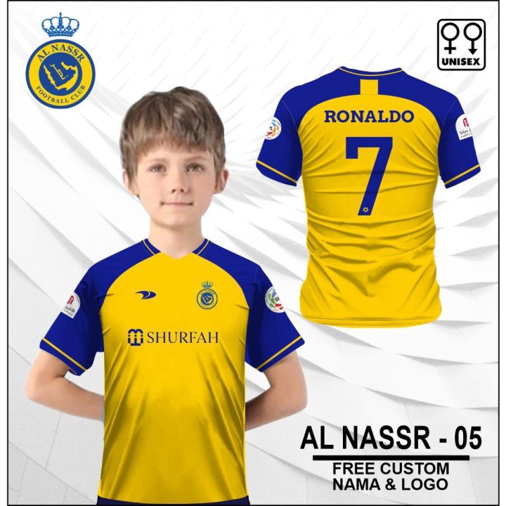 Kid's | RONALDO #7 ALNASSR Authentic Futbol Sports Soccer Jersey T-Shirts &  Shorts 00152