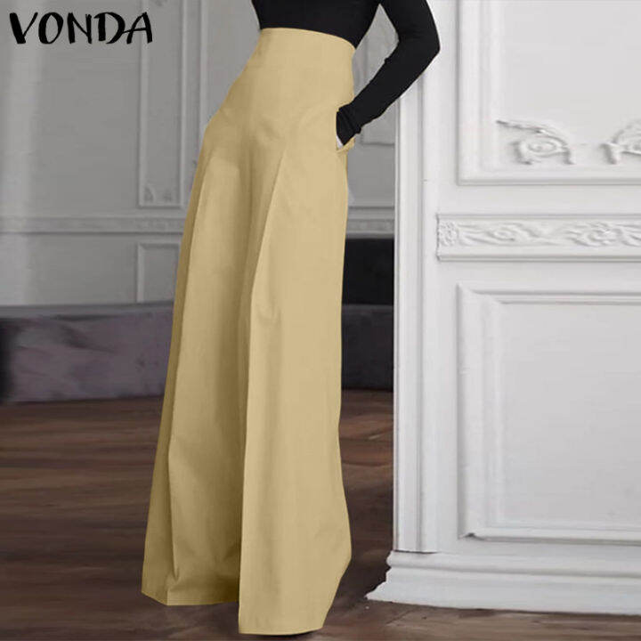 จัดส่งฟรี-fancystyle-vonda-ผู้หญิงแฟชั่นกางเกงขากว้างแข็งอเนกประสงค์ที่มองไม่เห็นกระเป๋าซิปกางเกง