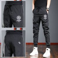 NGHG MALL-Summer mens nine point casual pants, new trendy brand ruffian handsome slim fit sports pants, high-end ice silk pants