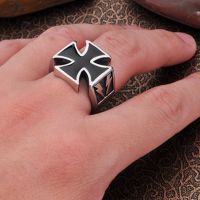 Mens fashion personality 316L stainless steel German army lightning iron cross classic ring vintage gothic biker rings