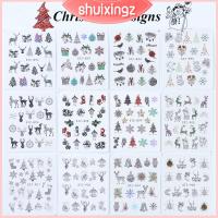 SHUIXINGZ 1/12ชิ้นทำเล็บมือเสน่ห์ดาวสีดำดอกไม้น้ำสติกเกอร์ลอกลายกวางเอลก์สติกเกอร์เล็บคริสต์มาสเกล็ดหิมะ