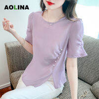 AOLINA Drape เสื้อใส่สบายเสื้อเบลาส์เสื้อเชิ้ตแฟชั่นแขนดีไซน์ฤดูร้อน2023