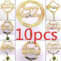 【CW】۩  10 Pcs 36 Styles Happy Birthday Pink Gold Toppers Baby Shower Flag Decorations