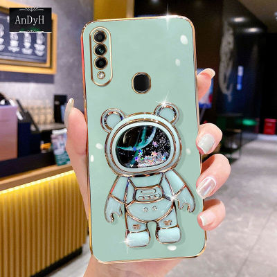 AnDyH Phone Case OPPO A8/A31 2020 6DStraight Edge Plating+Quicksand Astronauts who take you to explore space Bracket Soft Luxury High Quality New Protection Design