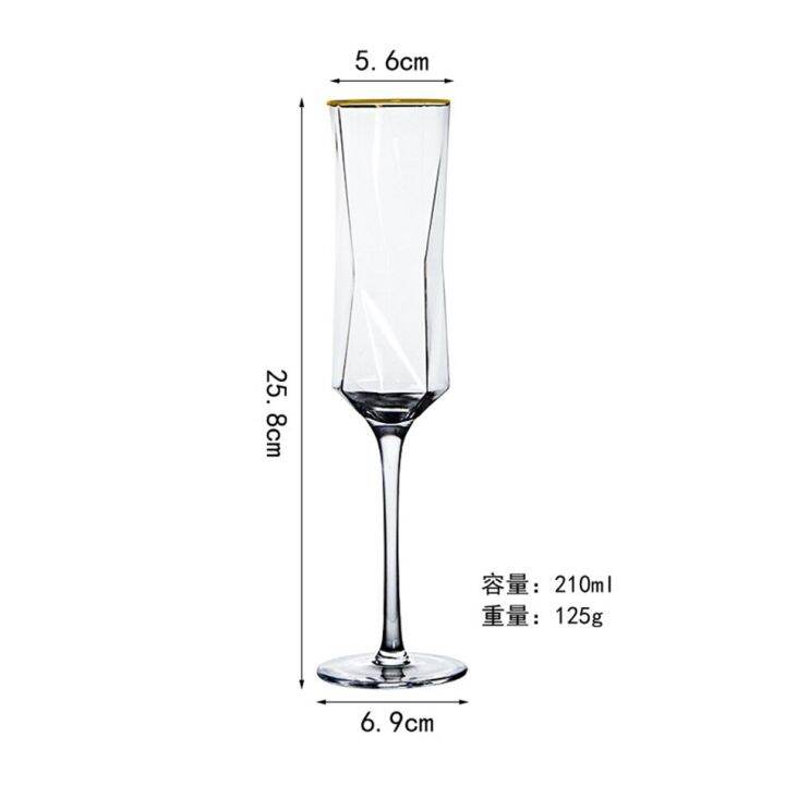 แว่นตาคริสตัลไวน์หรูหราสไตล์นอร์ดิก-ใหม่2023-แก้วแชมเปญเพชรหลายเหลี่ยมหลากสีโปร่งแสงสำหรับบ้านถ้วยกุณโฑบาร์เครื่องใช้ในบาร์ขอบทอง