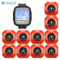 Retekess TD106 ระบบเพจเจอร์สั่นสะเทือน Buzzer ร้านอาหารเพจเจอร์ระบบโทรปรับแต่ง 1 นาฬิกาเพจเจอร์และ 10 ปุ่มโทร