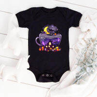 Halloween Tea Cup Print Fashion Baby Girl Baby Boy Clothes Streetwear Black Tops Toddler Baby Bodysuit Loose Soft Newborn Onesie