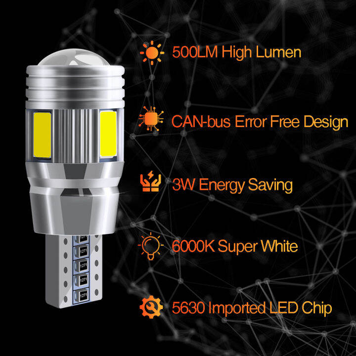 2ชิ้น-w5w-194-168รถยนต์-led-แสงด้านข้าง-c-an-bus-ไม่มีข้อผิดพลาดภายในโดมปาร์กเกอร์หางกว้างลำต้น6000พันสีขาว6smd-5630