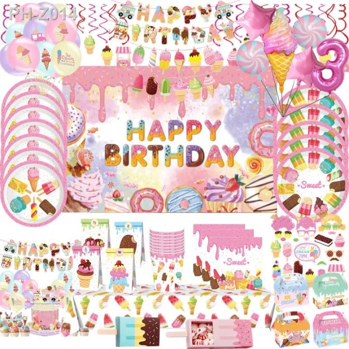 ice-cream-birthday-party-decoration-kids-toy-baby-shower-disposable-tableware-paper-plates-cups-balloons-banner-party-supplies