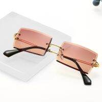 【hot】 rectangle sunglasses women rimless square sun for 2020 summer style female uv400 green brown Oculos ！