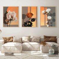 Goodstore Vintage ดอกไม้ Rose Peony Cotton Wall Art ภาพวาดผ้าใบ Retro ดอกไม้ภาพผนังสำหรับตกแต่งห้องนั่งเล่น