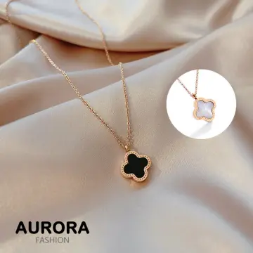 Buy Black and White Clover Pendant Rose Gold Necklace Online