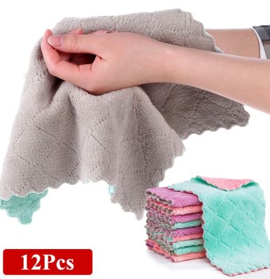 【hot】♀✶✈  12Pcs Super Absorbent Microfiber Dish High-efficiency Tableware Household Cleaning Color