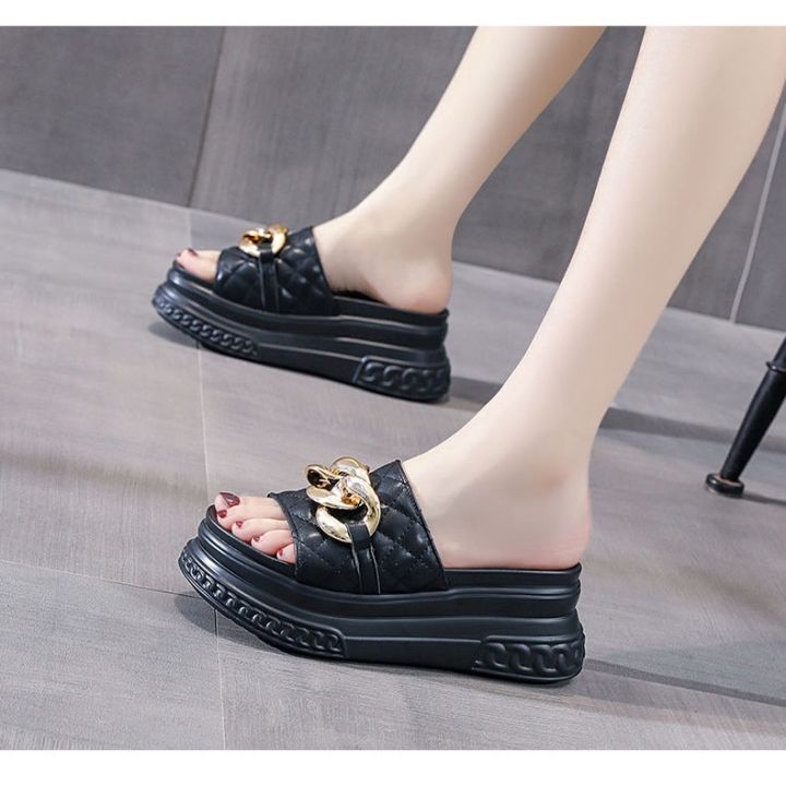 a-so-cute-รองเท้าชายหาดรองเท้าแตะส้นสูงสายโซ่สำหรับผู้หญิงสไลด์ลิ่มแพลตฟอร์มฤดูร้อน