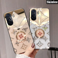 เคสโทรศัพท์สำหรับ Huawei Nova Y70 / Y71ฝาหลังกระจกโคลเวอร์หรูหราพร้อมที่ยึดแหวนสายคล้องฝาครอบโทรศัพท์สำหรับ Huawei Nova Y71/Y70เคส