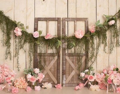 【Worth-Buy】 ประตูไม้เถาดอกไม้ฉากพื้นหลังสำหรับเด็กดอกไม้สีชมพูอาบน้ำเด็กวันเกิดอุปกรณ์ฉากหลังโฟโต้คอล