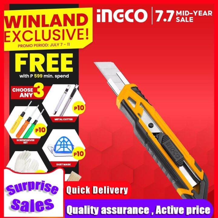 INGCO by Winland Snap-Off Blade Cutter Flat Cutter 18mm x 100mm with 1 ...