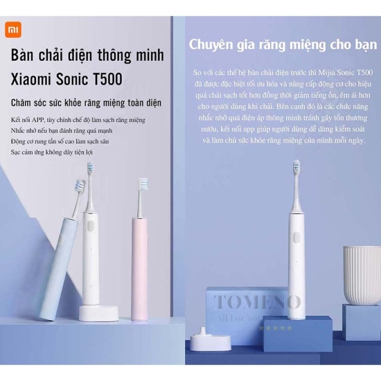 Bàn chải đánh răng điện xiaomi sonic t500 chính hãng làm sạch sâu giảm - ảnh sản phẩm 2