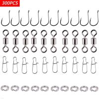 300pcs Stainless Steel Fishing Snap Hook Ring Snap Swivels Pin Set Kit Clip Accessories Tackle for Barrel Swivel Lure hooks