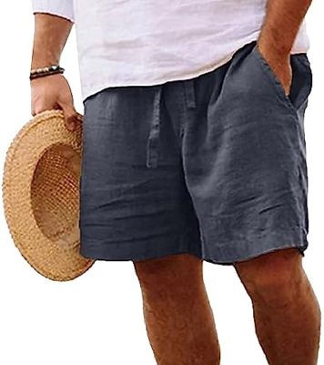 DGHM-JLMY Mens Cotton Linen Expandable Waist Sweat Shorts Casual Solid Color Hiking Shorts Comfort Ventilated Sport Shorts