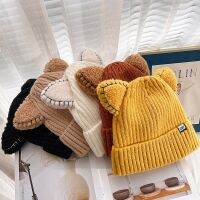 [NEW] Cute Hat With Ears Warm Female Cap Knitted Winter Cat Skullies Hat Winter 2021 Woman Outdoor Beanies Hat Panama Lady Cap 019