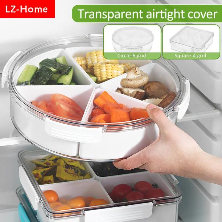 Round Plastic Divided Serving Tray with Lids, 5 Individual Dishes Food Storage Containers, Vegetarian Candy Snack Party Appetizer Tray for Snack