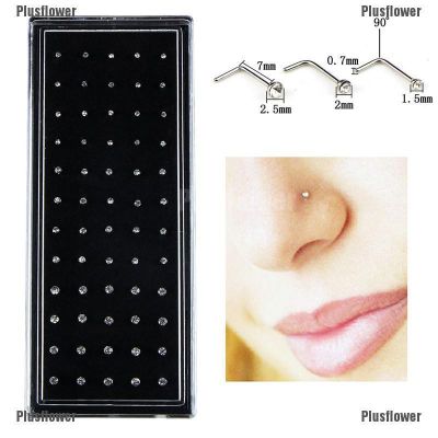 Plusflower Charm 60pcslot Stainless Steel CZ Crystal L Shape Nose Ring Body Piercing Stud