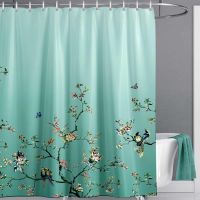 【hot】☒■  Chinese Floral Birds British Shower Curtain with Hooks Mint Turquoise Curtains