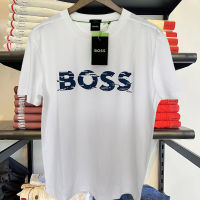 Boss เสื้อยืดผู้ชายแขนสั้นคอกลมสีทึบผ้าฝ้ายแท้เรียบง่ายแฟชั่นระบายอากาศได้