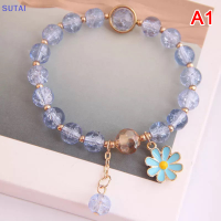 ?【Lowest price】SUTAI สร้อยข้อมือคริสตัลเกาหลีสีชมพูน่ารักกำไลข้อมือแฟชั่นสำหรับผู้หญิง