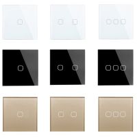 Touch Switch EU/UK standard White Crystal Glass Panel Touch Switch  AC220V 1 Gang 1 Way  EU Light Wall Touch Screen Switch Power Points  Switches Save