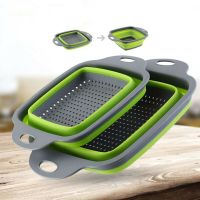 2pcs Foldable Drain Basket Fruit Vegetable Washing Square Basket Strainer Collapsible Drainer With Handle Kitchen Storage Tools