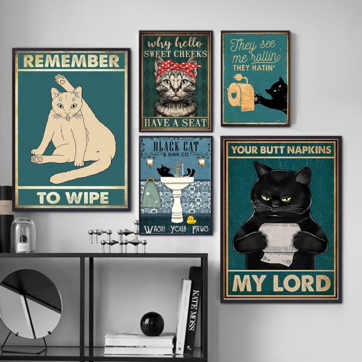 mental-black-cat-vintage-poster-your-butt-napkins-my-lord-art-print-funny-bathroom-signs-canvas-painting-home-decor-wall-picture