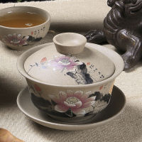 เครื่องปั้นดินเผา Gaiwan ชุดชากังฟูของจีนถ้วยชาเซรามิกพร้อมจานรองดอกบัวไม้ไผ่ Gaiwan กาน้ำชาชุดเดินทาง