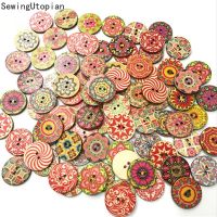 100PCS 15/20/25MM Vintage Round Printed Wooden Buttons for Clothing DIY Sewing Scrapbooking Decor Craft Needlework Accessories