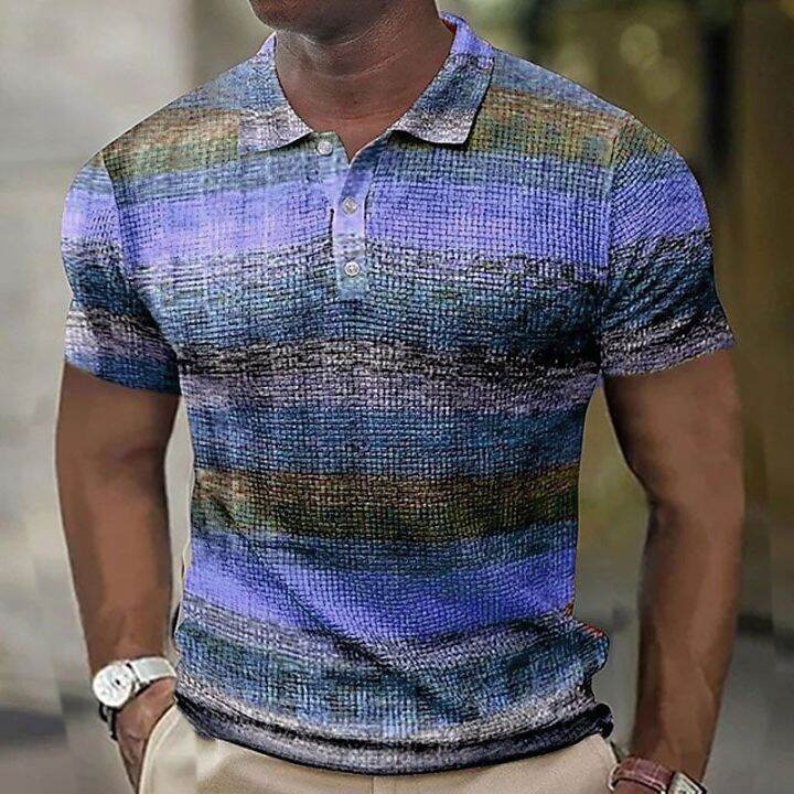 เสื้อโปโลสำหรับผู้ชายชุดทางการพิมพ์ลาย3d-ย้อนยุคเสื้อโปโลลำลองแขนสั้นเสื้อผ้าหน้าร้อนธุรกิจขนาดใหญ่ระบายอากาศ