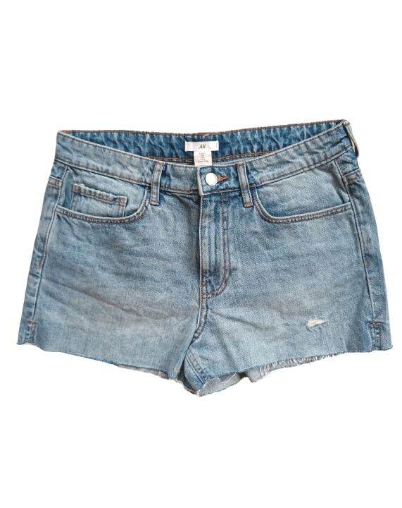 H&M Blue with Side Slits, Rips and Unfinished Hem Denim Shorts Original ...