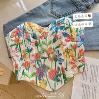 COD SDGREYRTYT [Ready Stock] Design Floral Tube Top Womens Summer New Style French Pure Desire Sexy Slim-Fit Short Vest Tanks Camisoles