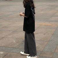 ﹉○ Straight-leg jeans for women ins high-waisted slim Korean version loose chic versatile small student daddy wide-leg pants