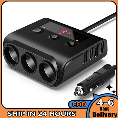 【 AM🙌อะแดปเตอร์สำหรับที่จุดบุหรี่รถยนต์3ทางปลั๊กตัวแยกซ็อกเก็ต12V-24V นำ USB 4อะแดปเตอร์ชาร์จในรถยนต์สำหรับโทรศัพท์ DVR MP3