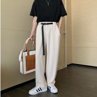 COD SDFERTREWWE ?MOLLGE?Summer Ice Silk Breathable Pants Men Korean Fashion Loose Straight Leg Pants Drooping Mopping Pants Casual Pants