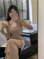 ชุดเดรสสายรัดสำหรับผู้หญิงสีกากีฤดูร้อนสาวร้อนอารมณ์ปิดเอวก้น Skirtzjhs96หางปลายาวปานกลาง