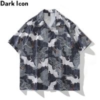 ✌ เสื้อโปโล พิมพ์ลาย Dark Icon Crane สไตล์ฮาวาย แฟชั่นฤดูร้อน สไตล์วินเทจ สําหรับผู้ชาย